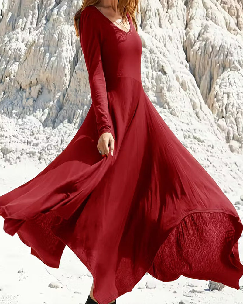 Irregular Hem Long-Sleeved Dress