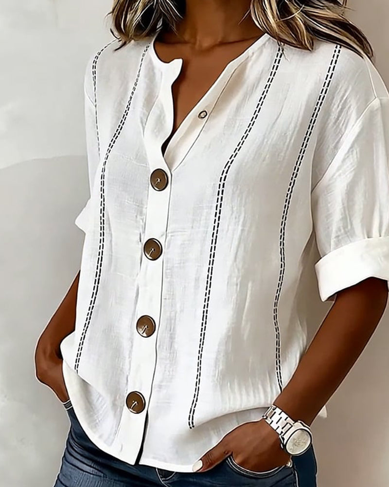 Short-Sleeve Button-Up Blouse