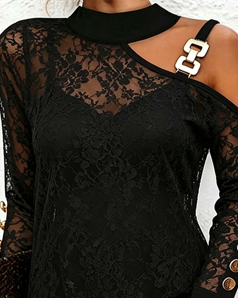 See-Through Lace One-Shoulder Dress
