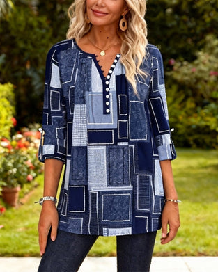 Button-Down Square Print Top