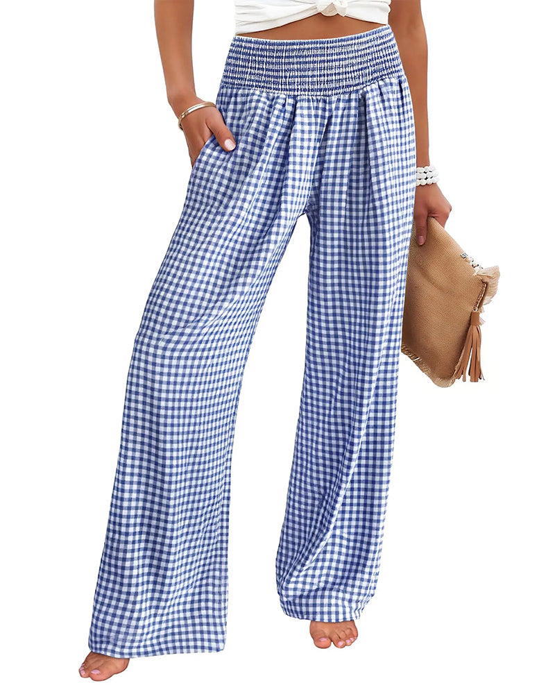 High Waist Checkered Wide Leg Pants