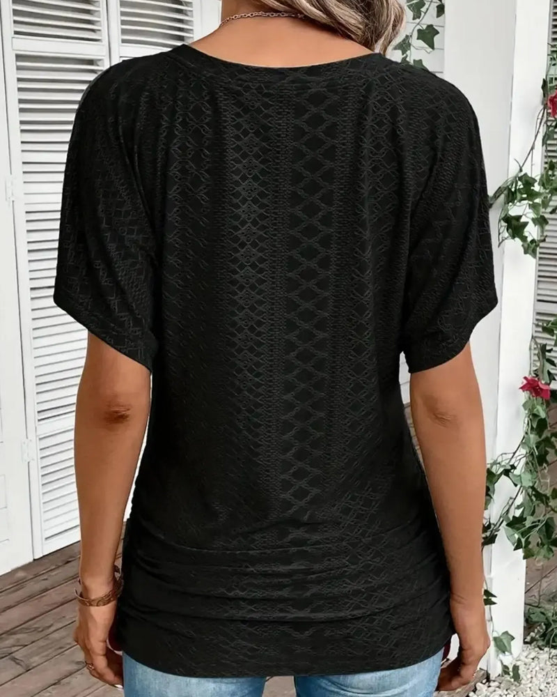 V-Neck Hollow Out Layered Patchwork T-Shirt