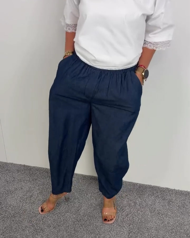 Stylish Pocket Denim Long Pants