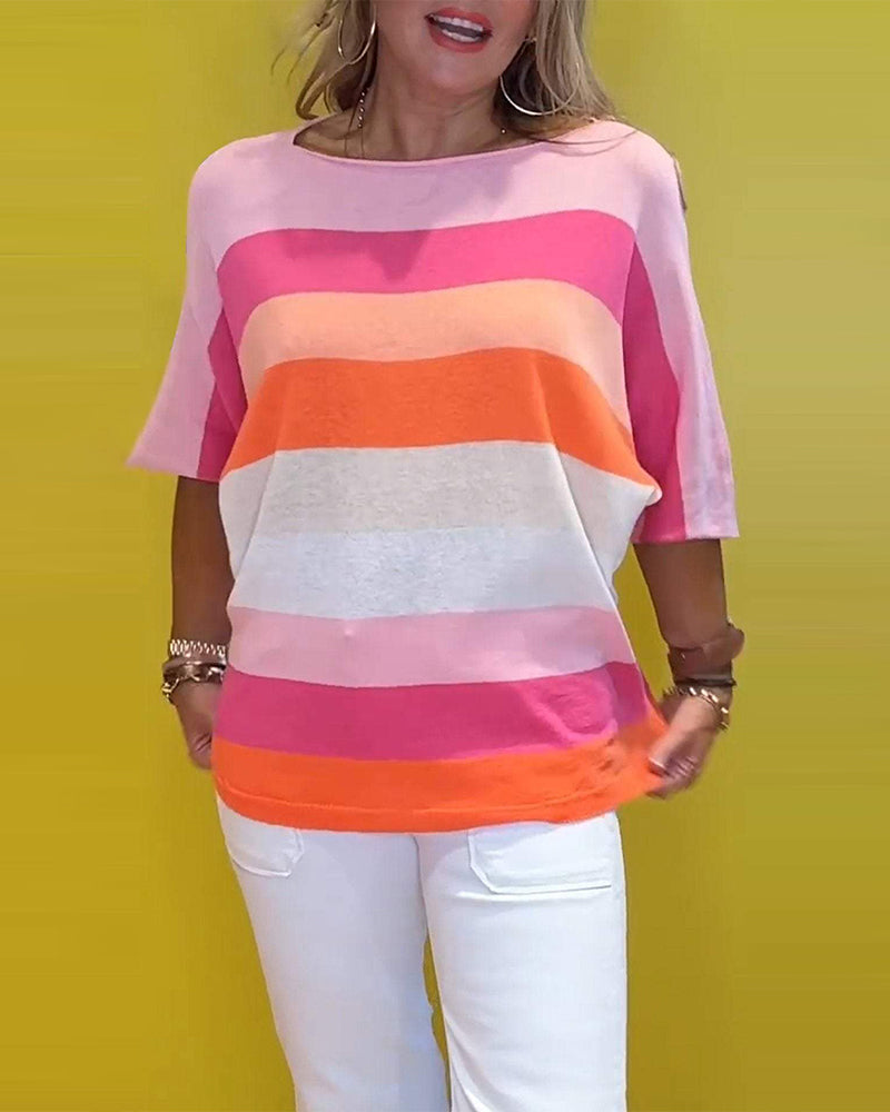 Round Neck Striped Printed T-Shirt