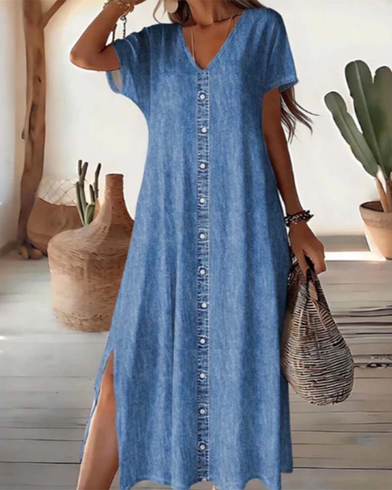 🌸 Casual Summer Dress for Women with Button Placket – Relaxed Style & Comfort for Everyday Wear 💐