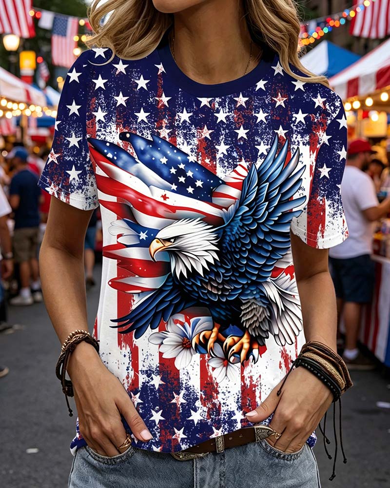 Stars And Stripes Eagle Print T-Shirt