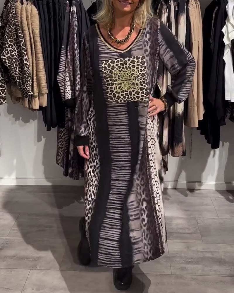 Casual V-Neck Leopard Print Dress