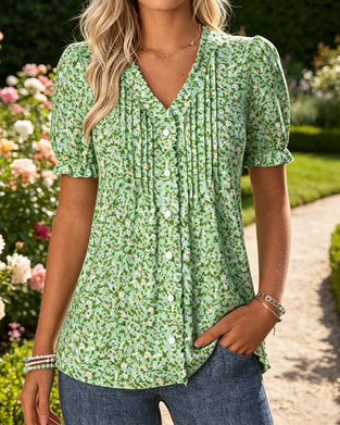 V-Neck Floral Print Blouse