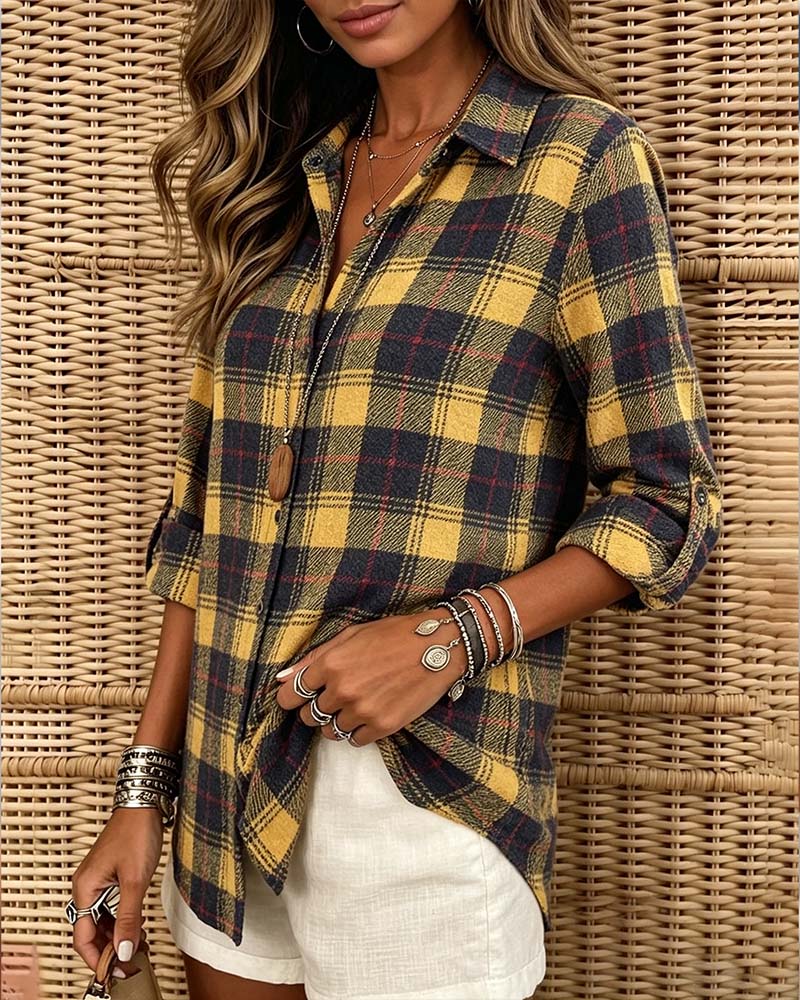 Plaid Lapel Casual Shirt