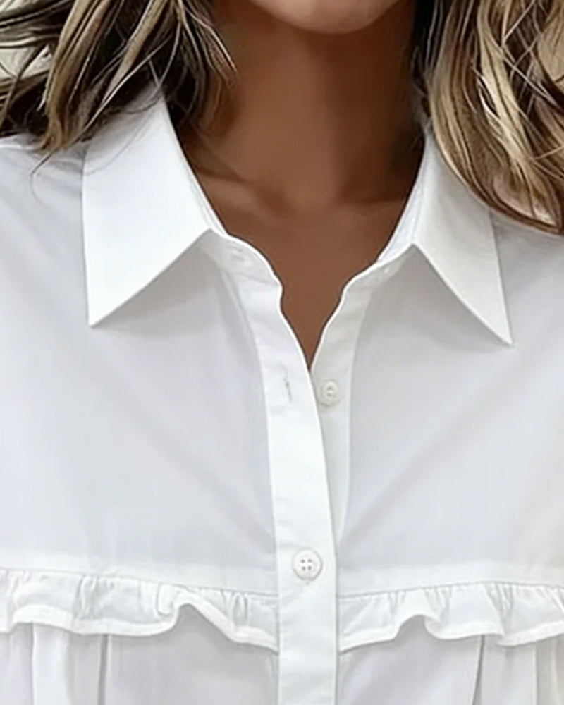 Casual Ruffled Solid Color Women's Blouse