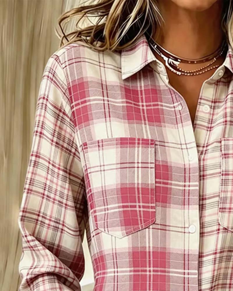 Plaid Color Block Long Sleeve Shirt