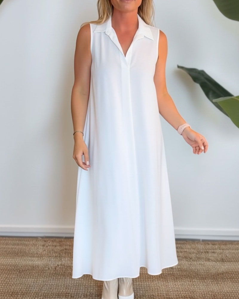 Lapel V-Neck Sleeveless Dress