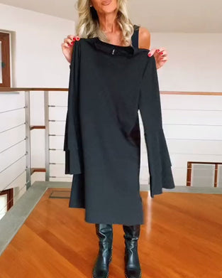 Solid color bell sleeve elegant dress