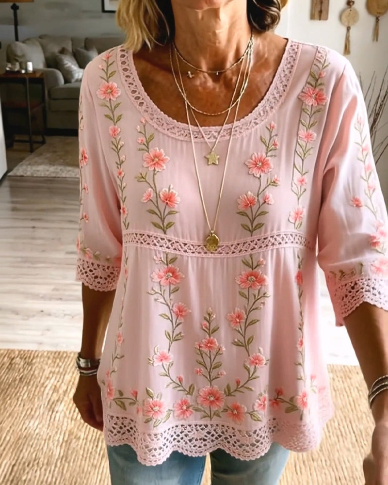 Floral Lace Babydoll Blouse