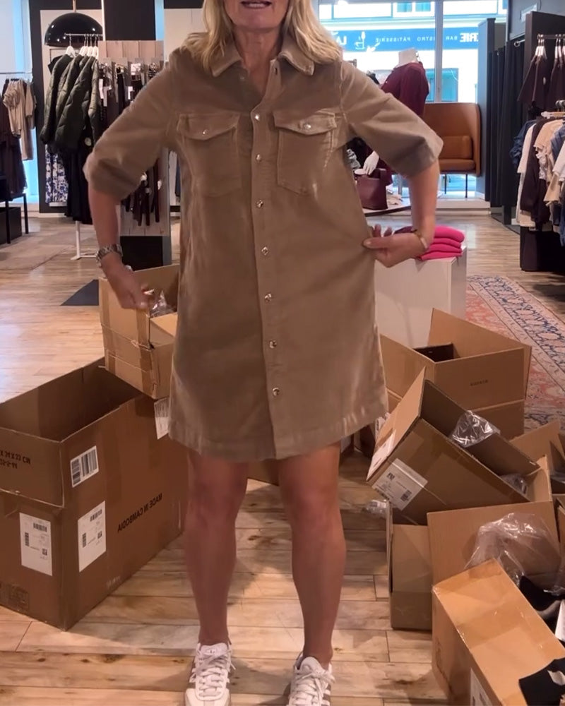 Half-Sleeved Solid Color Dress