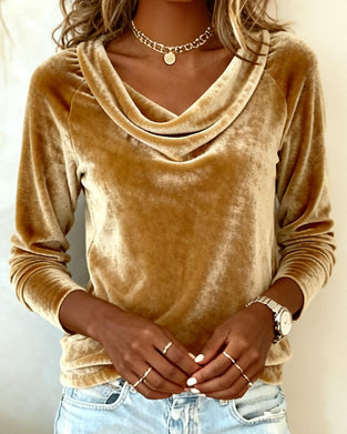 Velvet Solid Color Long-Sleeved Top