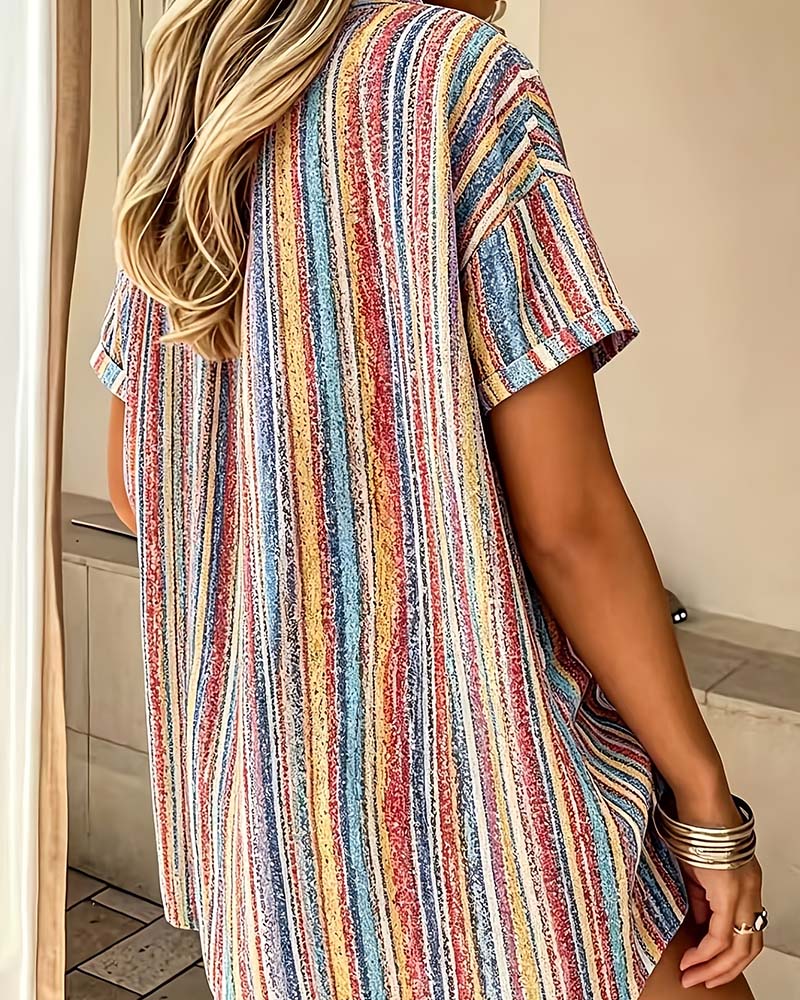 Striped Color-Block Casual Blouse
