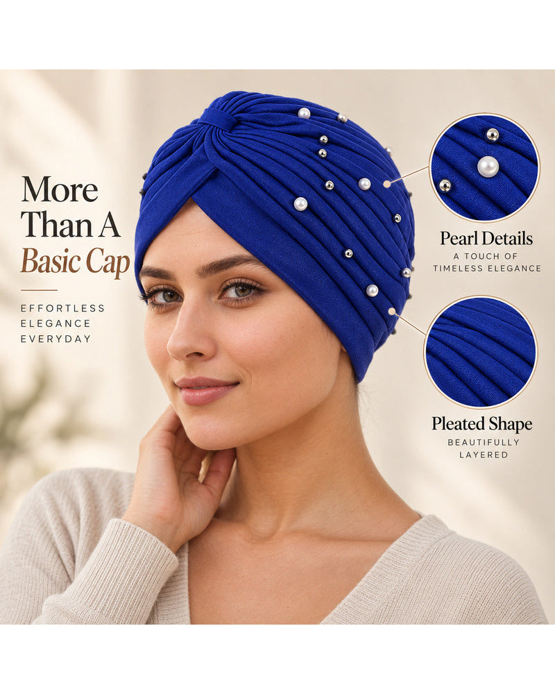 Pearl Pleated Pre-Tied Turban Hat