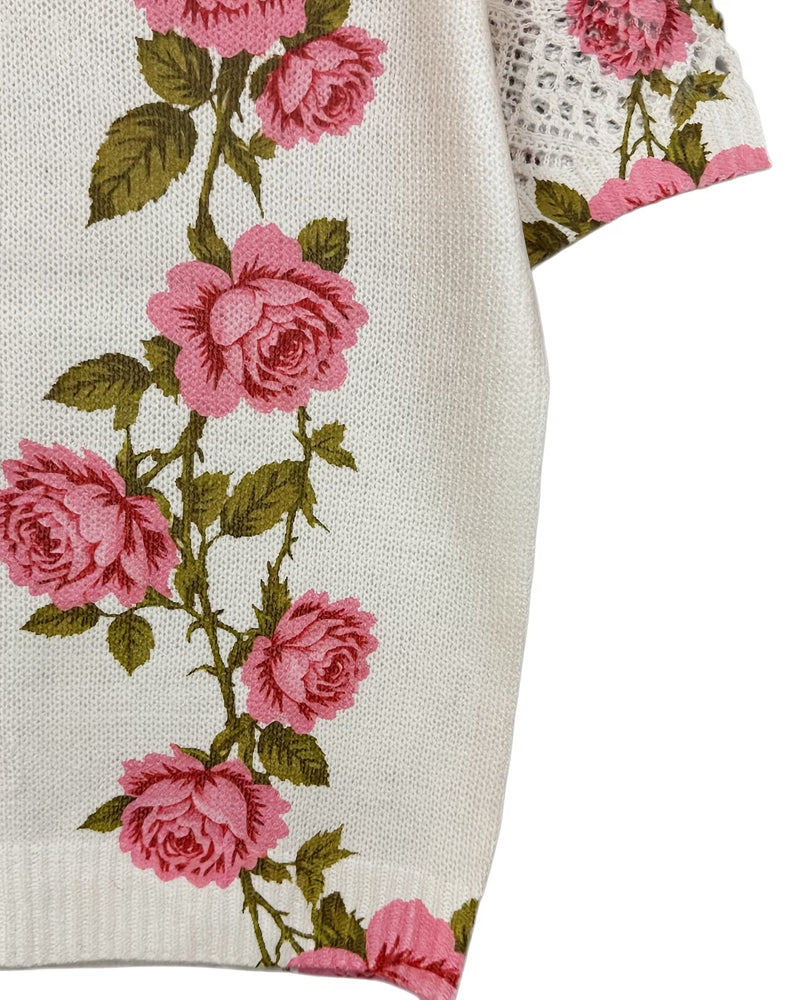 Printed Hollow V-Neck Pullover