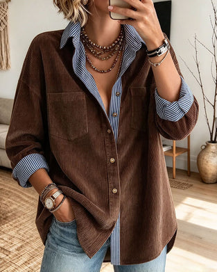 Button-Lapel Fake Two-Piece Shirt