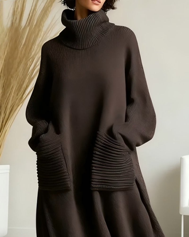 High-Neck Pocket Design Dress