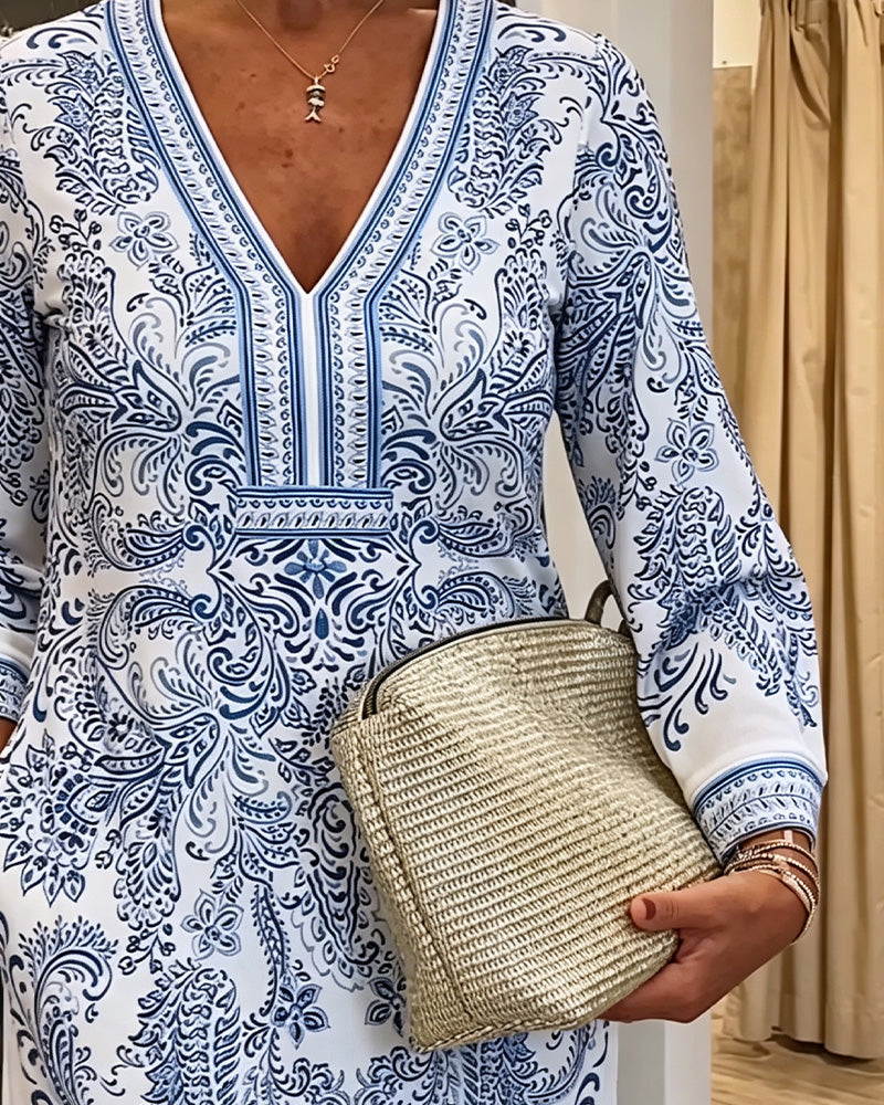 Casual V-Neck Printed Dress