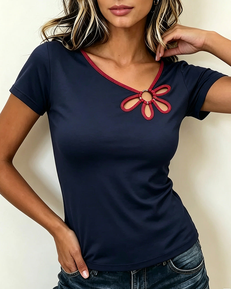 Floral Cutout Short Sleeve T-Shirt