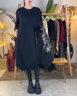 Long-Sleeved Loose Sequined Dress