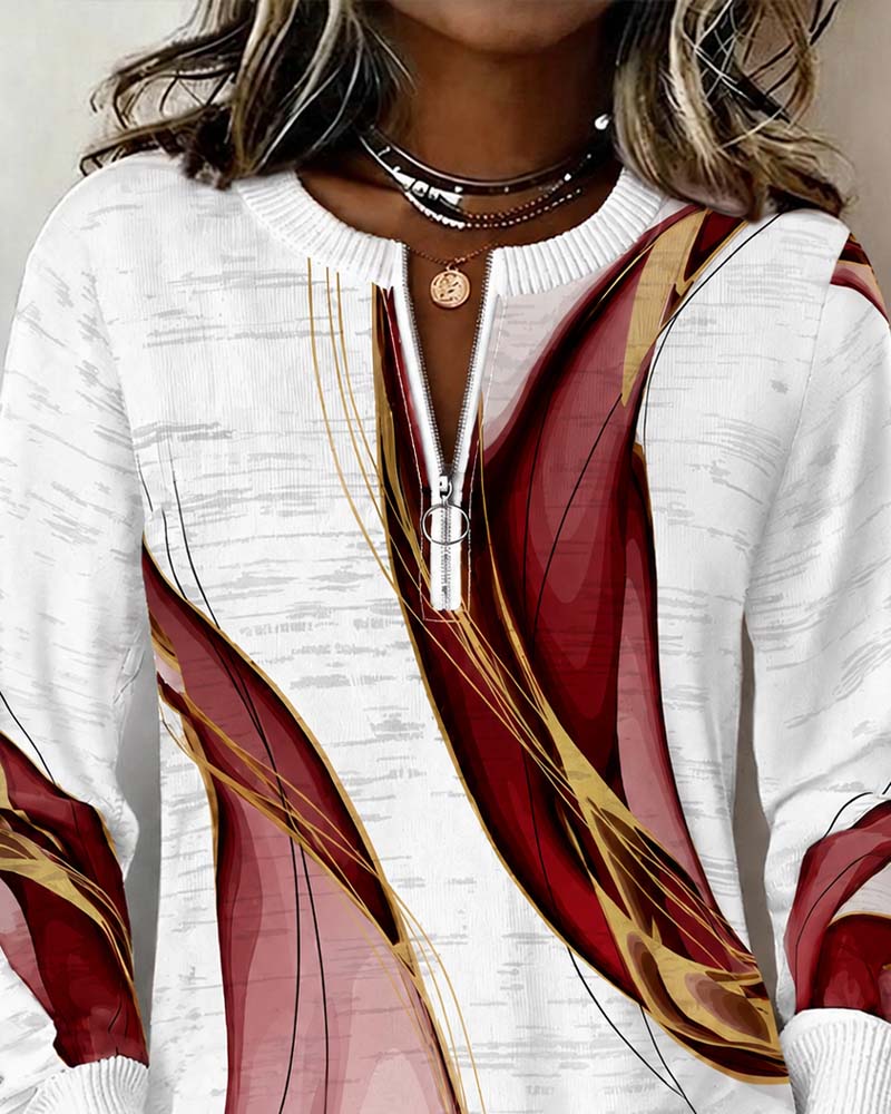Zipper Pullover Contrast Loose Hoodie