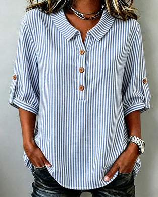 Casual Striped Henley Blouse