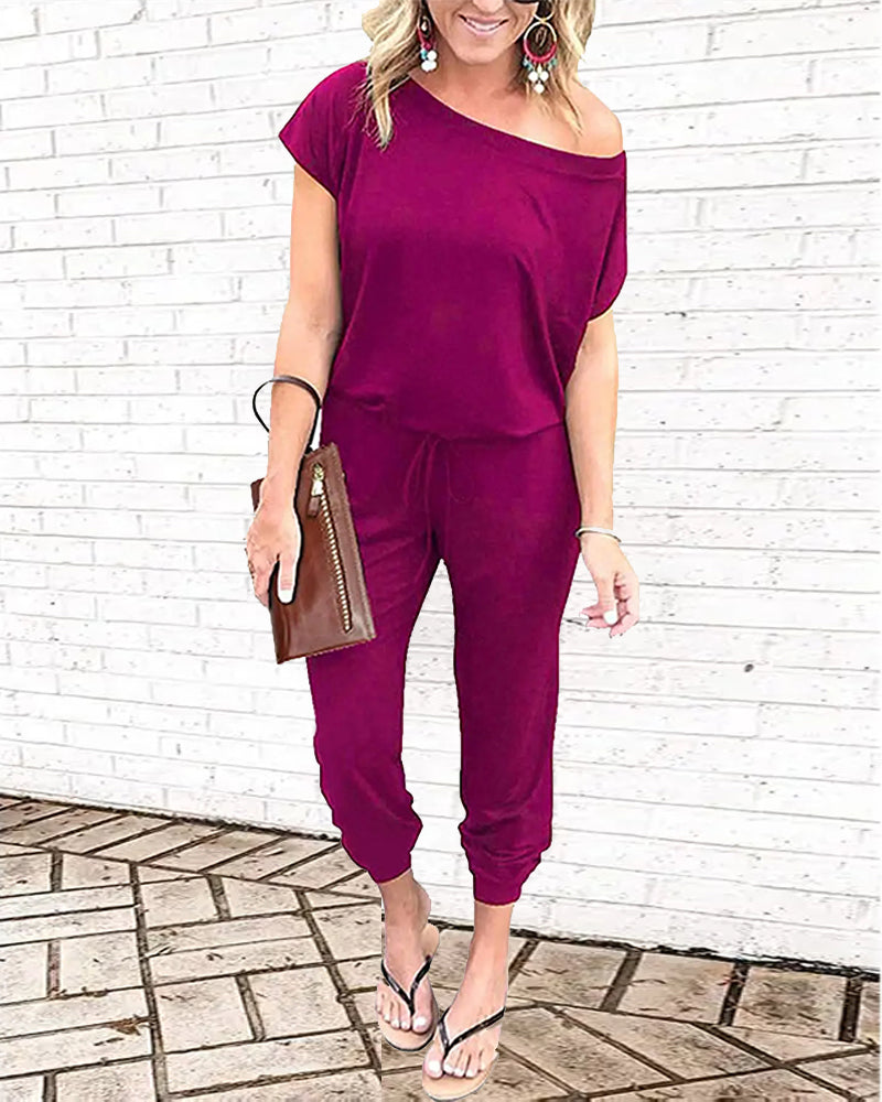 One-Shoulder Short Sleeve Jumpsuit
