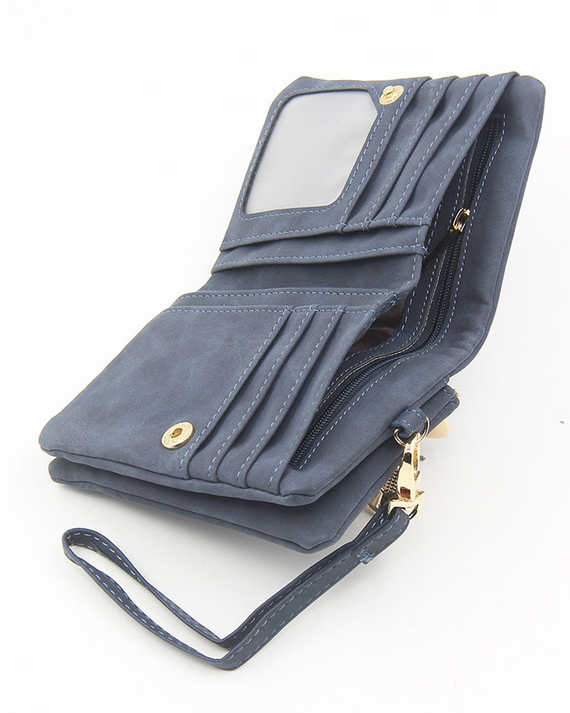 Women's Bifold Zipper Wallet Plain Short Card Purse