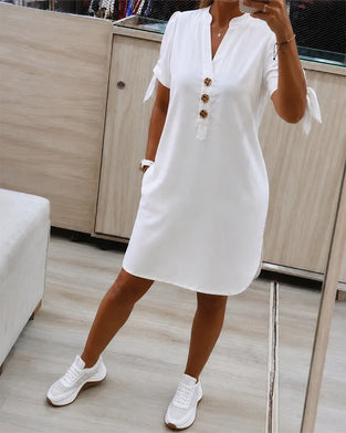 V-Neck Straight Half-Button Dress