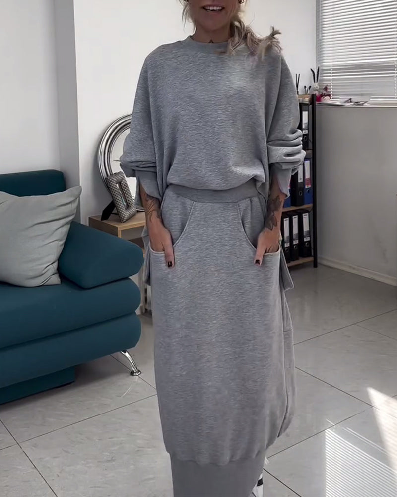 Threaded Sweatshirt & Skirt Set