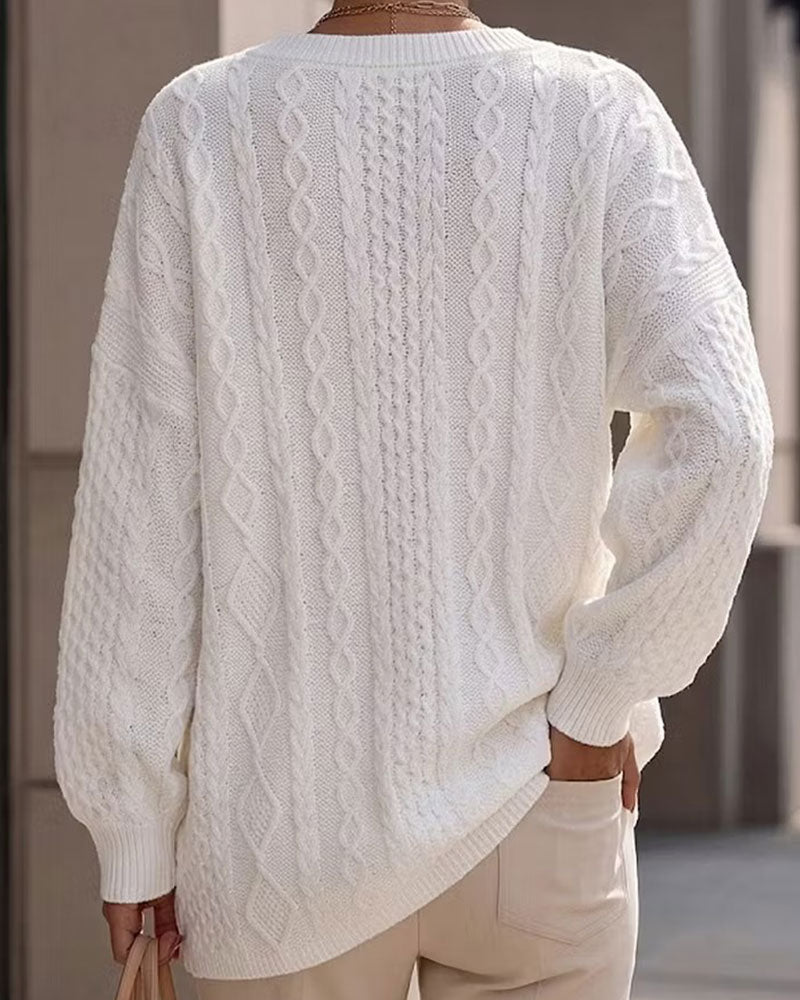 V-Neck Stylish Solid Relaxed Knit Pullover
