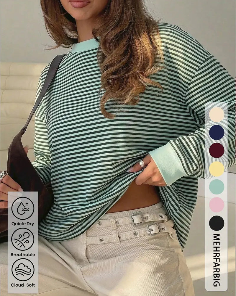 Crew Neck Striped Loose Long Sleeve Top