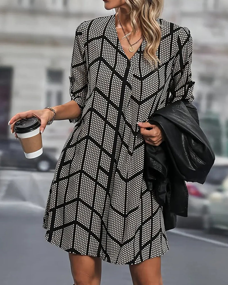 Fashionable V-Neck Polka Dot Print Dress