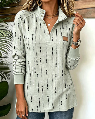 Stand Collar Polka Dot Long Sleeve Sweatshirt
