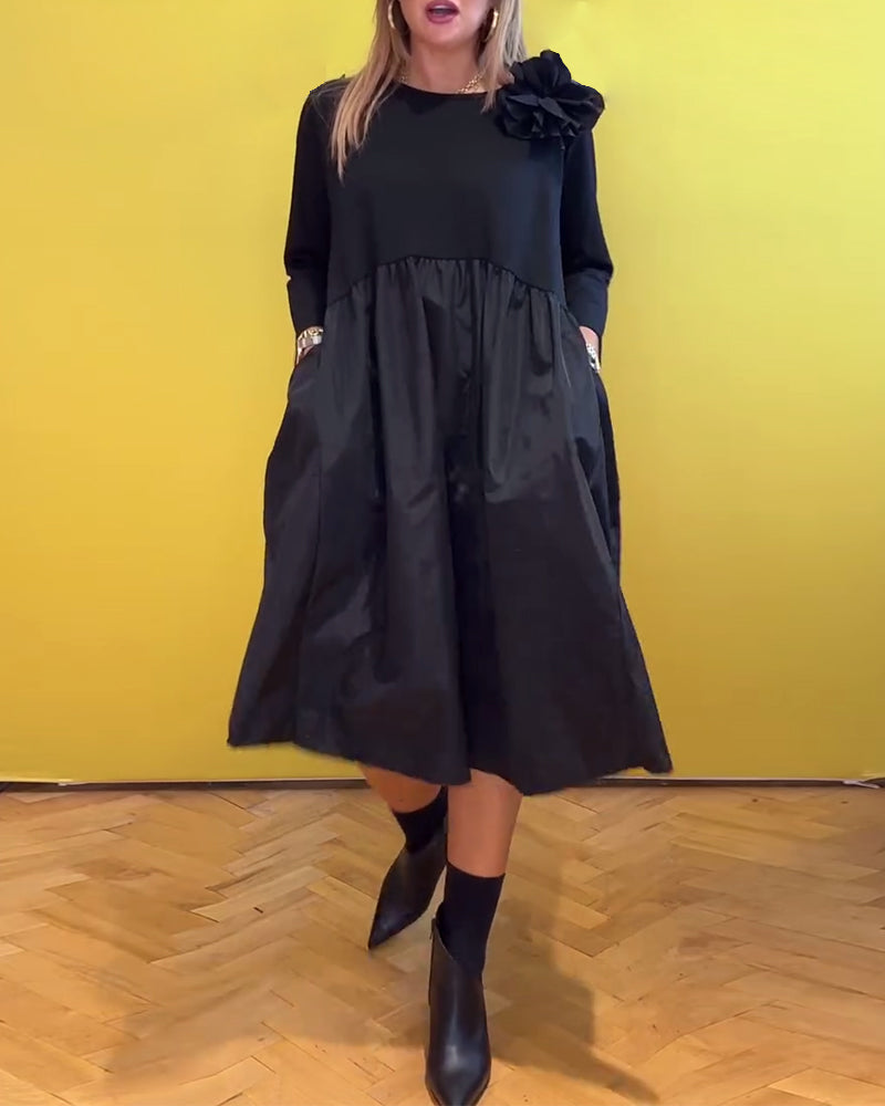 Round neck solid color casual dress