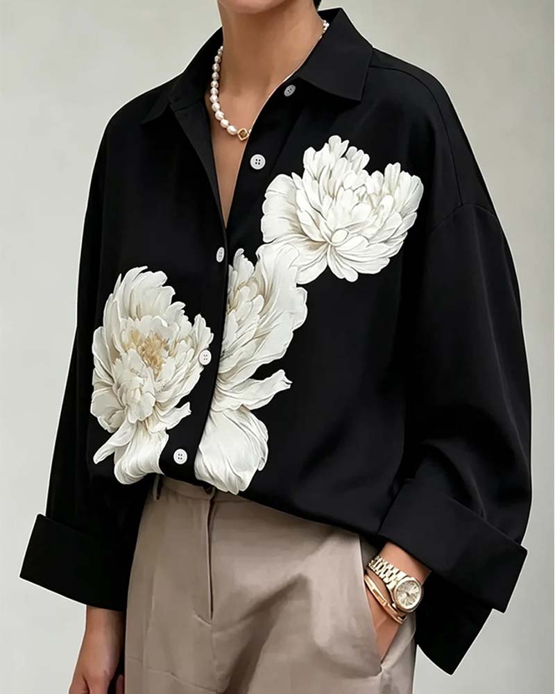 Floral Print Lapel Shirt
