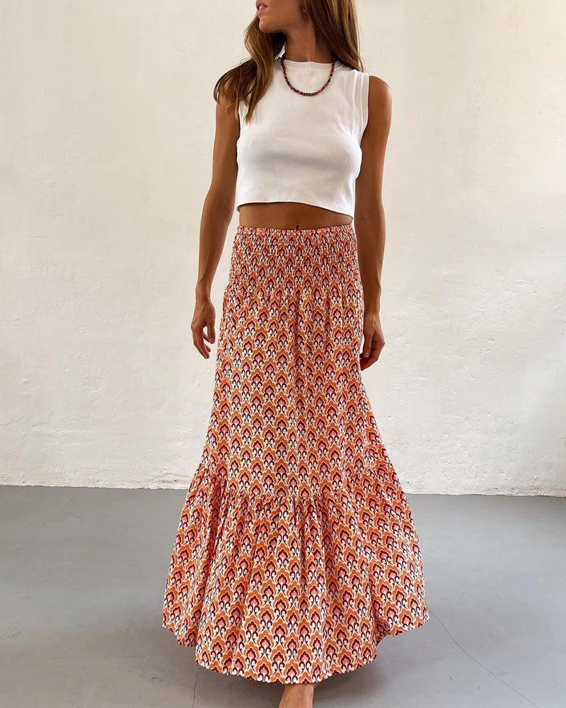 Pleated printed elegant skirt