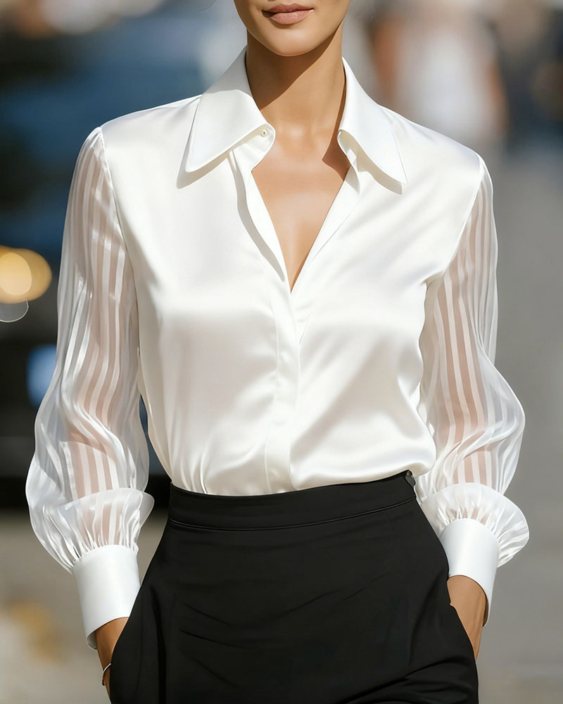 Solid Color Lapel Patchwork Long Sleeve Shirt