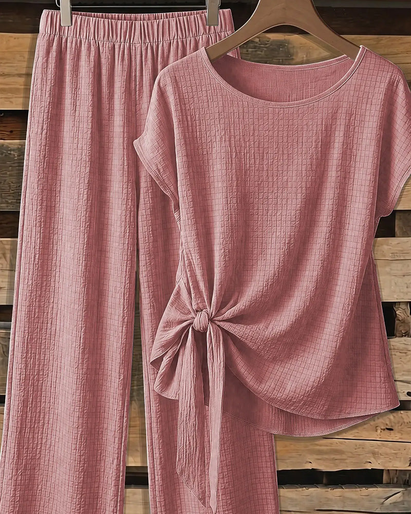 Short Sleeve Blouse + Wide-Leg Pants Set