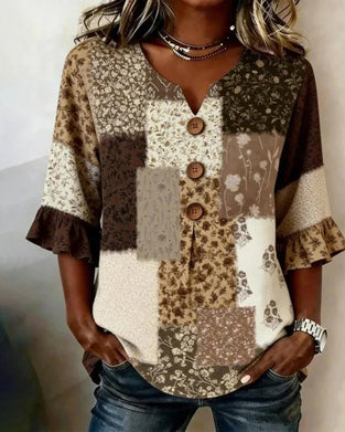 V-Neck Ruffle Sleeve Blouse