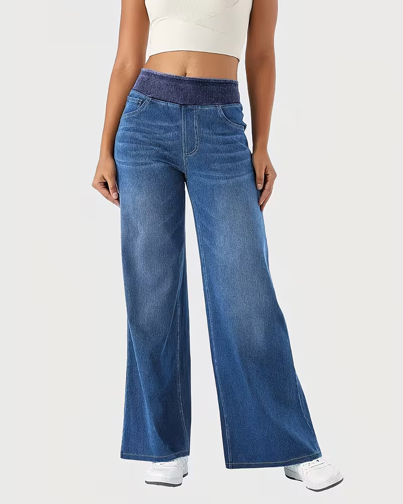Stretch-Waist Straight Denim Pants
