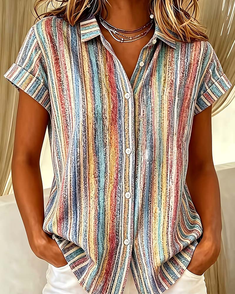 Striped Color-Block Casual Blouse