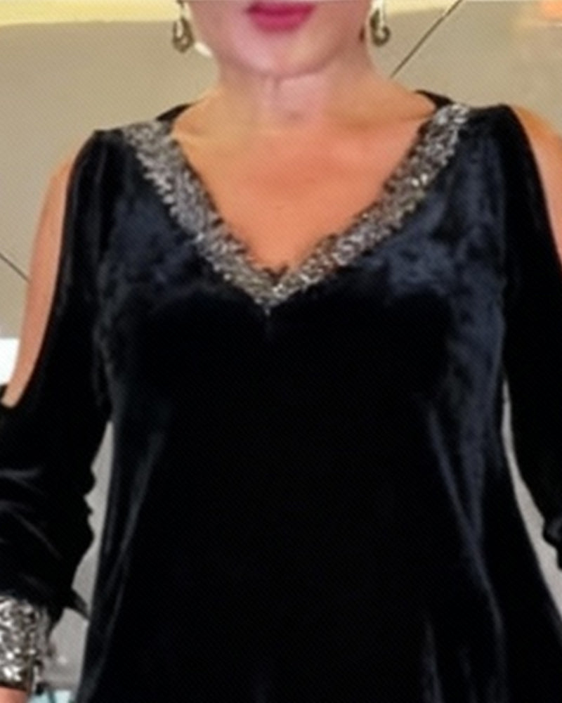 Sexy Off-Shoulder Sparkly V-Neck Dress