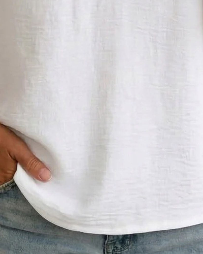 Solid Color Lapel Cutout Patchwork Blouse