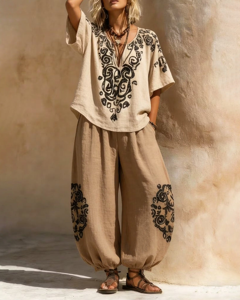 Loose Shirt + Printed Wide Leg Set