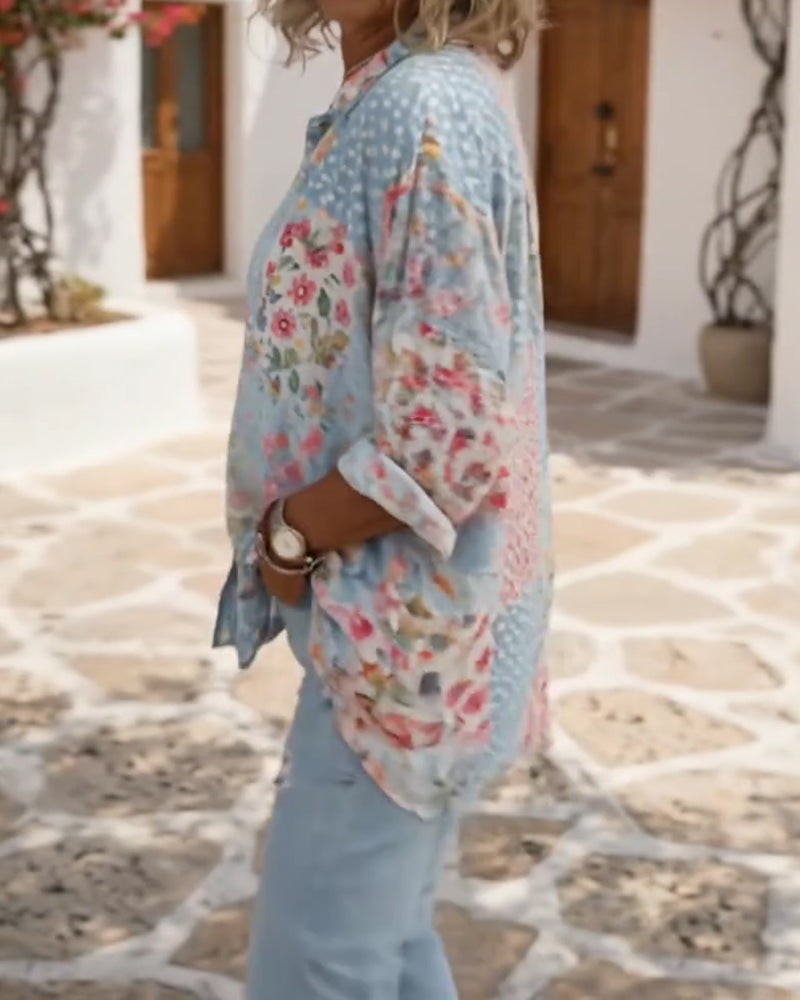 Ditsy Print Stand-Collar Shirt